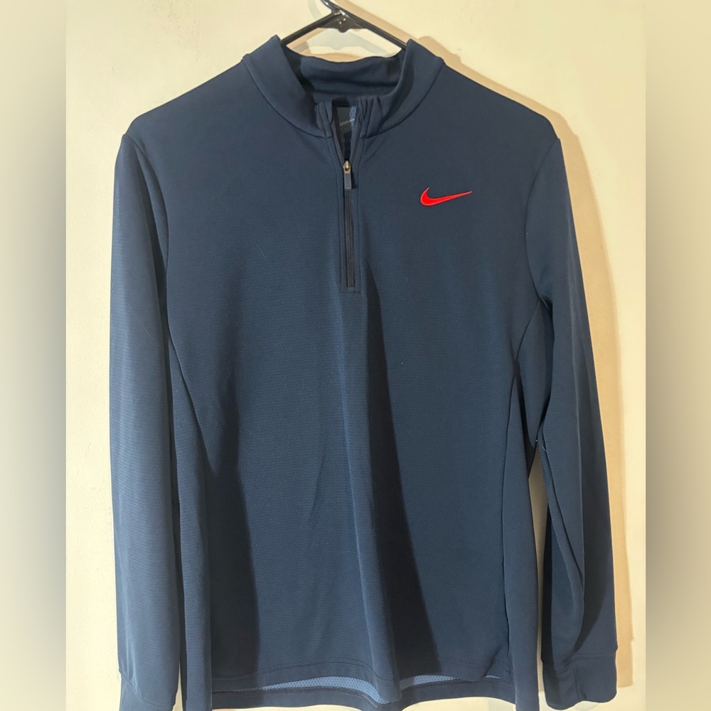 Nike Women’s Large Long Sleeve Quarter Zip Dri Fit Navy Blue Red Nike Casual